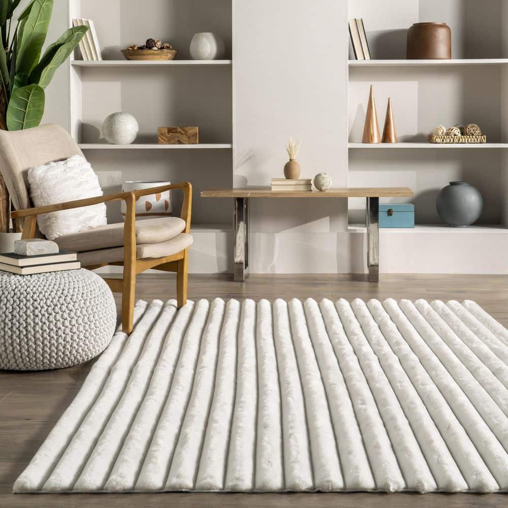 nuLOOM 5' x 8' Cozy Plush SuperiorWash Area Rug, Machine Washable, Non-Slip, Soft Fluffy Shag Carpet for Living Room Bedroom Nursery, Kai Off-white