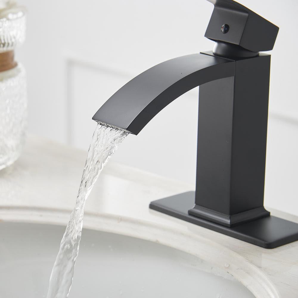 BWE Waterfall Single Hole Single-Handle Low-Arc Bathroom Sink Faucet With Pop-up Drain Assembly