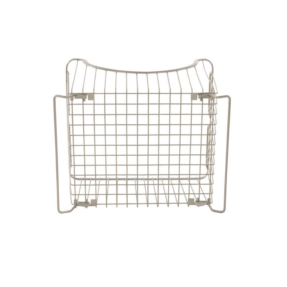 Spectrum Diversified Ashley Steel Stackable Wire Basket with Raised Feet and Looped Handles, Modular Stacking Bin System for Kitchen Countertop and Desk Organization, Large, Satin Nickel