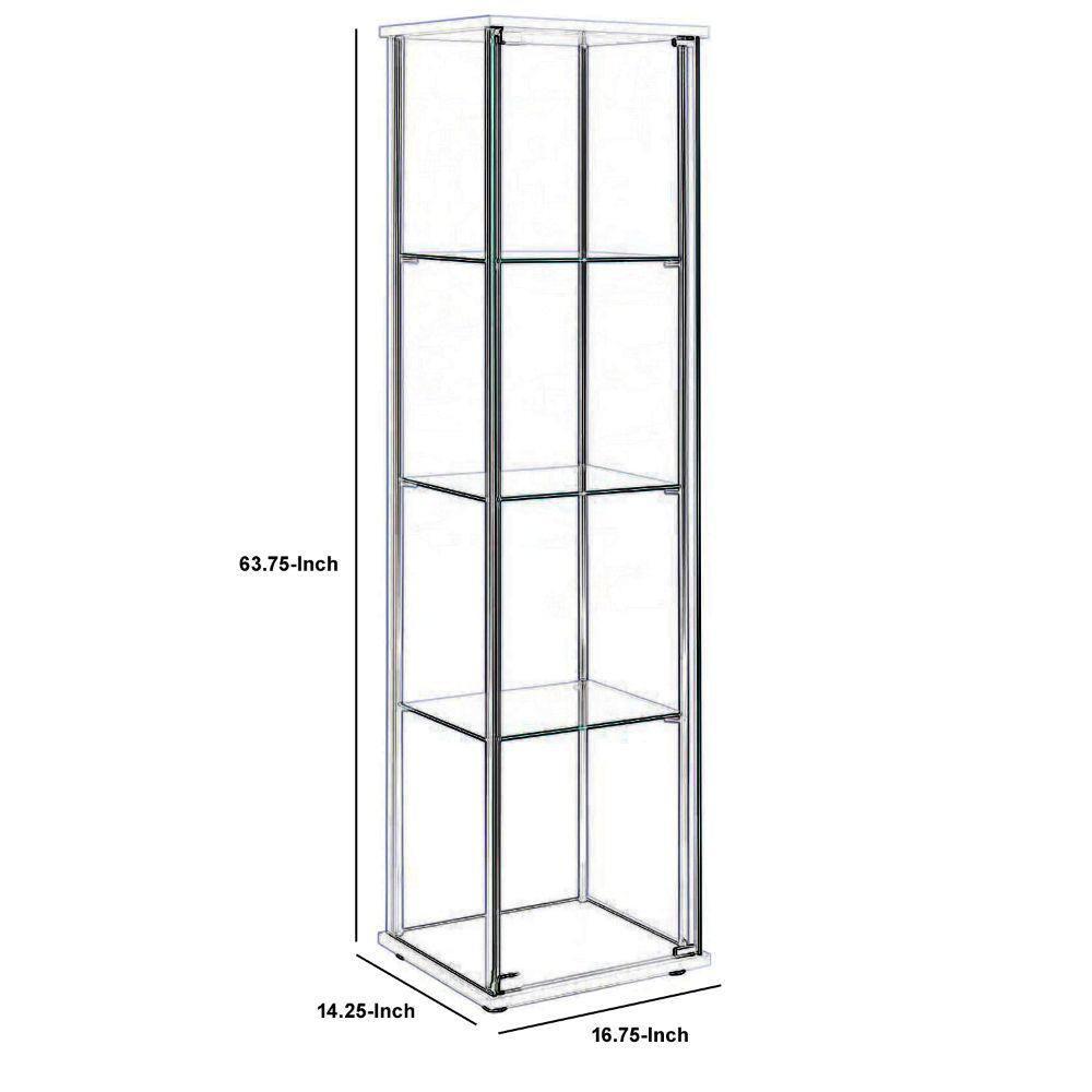 XilhXLy Rectangular 4-Shelf Clear Curio Cabinet, 63.75" H x 14.25" W x 16.75" D, White, Chrome, 951072