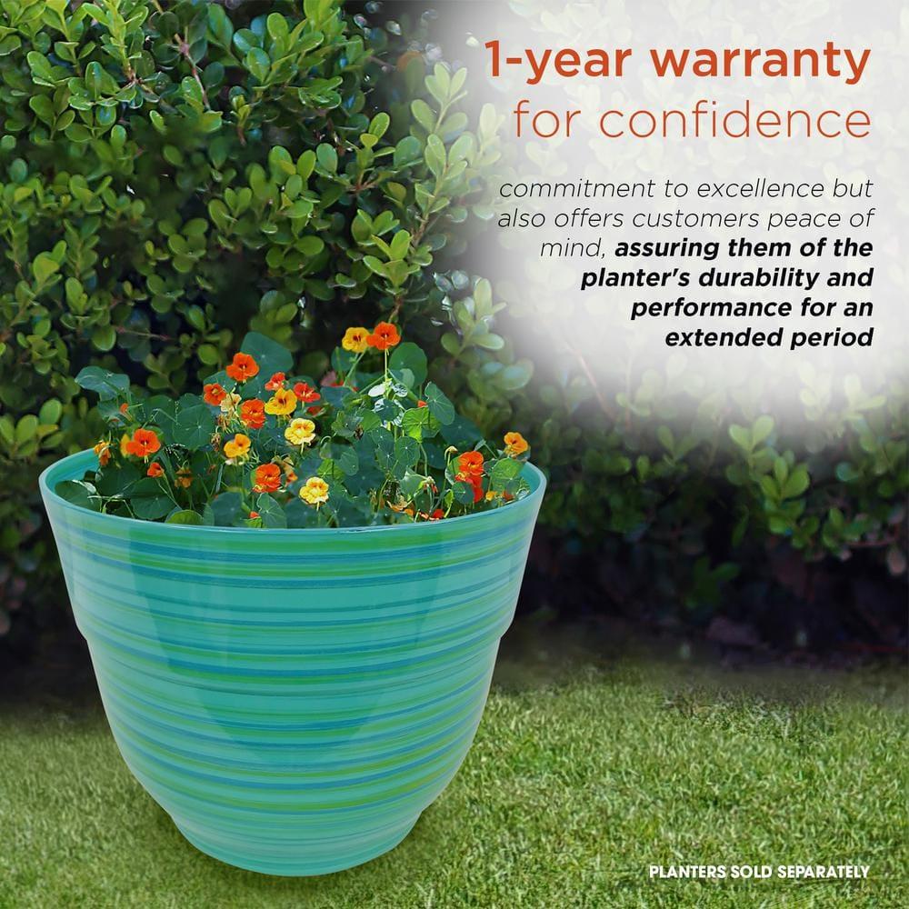 Alpine Corporation Glossy Striped Indoor Outdoor Planter with Drainage Hole Turquoise 13"x13"x11": Polypropylene, Freestanding