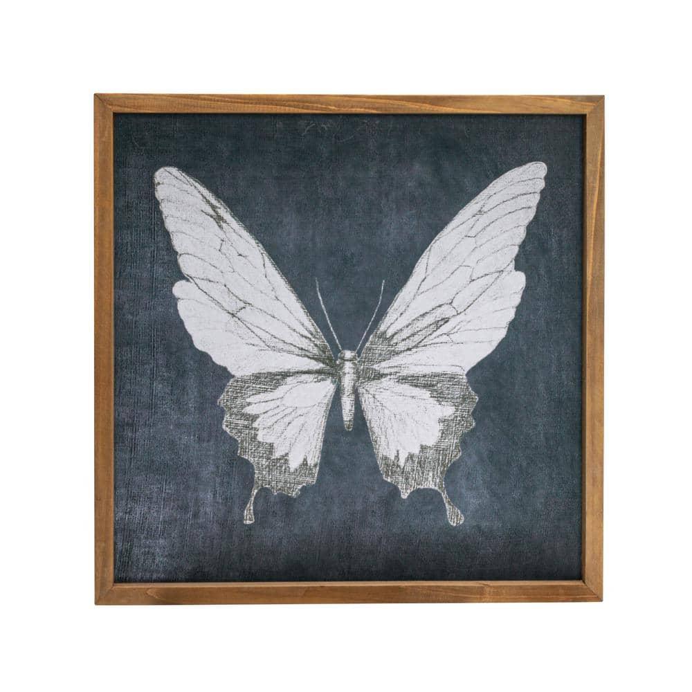 Creative Co-Op 15.75 Inches Square Wood Framed Wall Décor with Butterfly, Multicolor