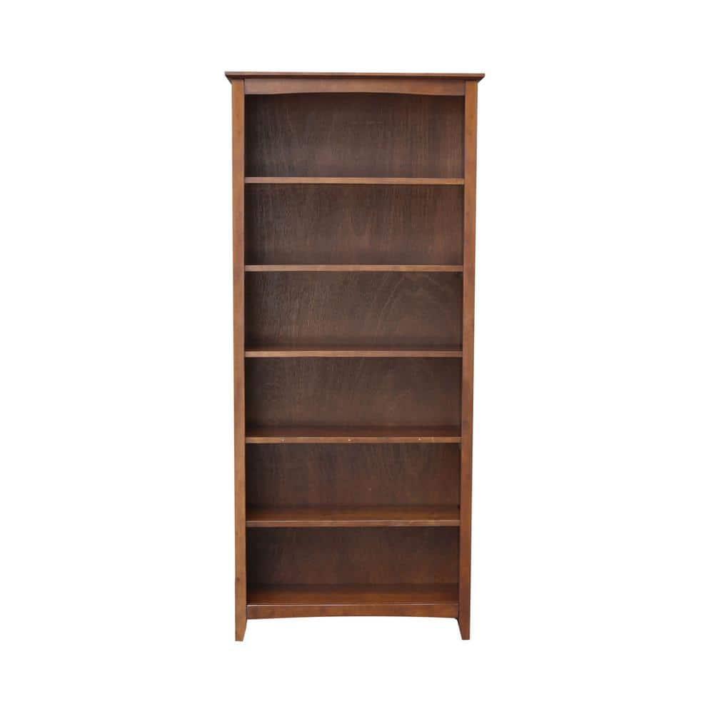72" Shaker Bookshelf Espresso - International Concepts: Solid Parawood, 6 Fixed Shelves