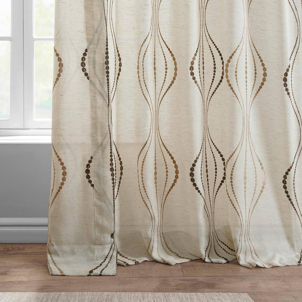 Suez Bronze Embroidered Faux Linen Sheer Curtain (1 Panel), Suez Bronze, 50W X 96L