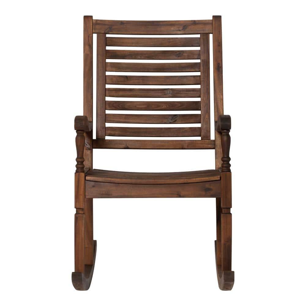 Walker Edison Solid Wood Outdoor Patio Rocking Chair, Dark Brown