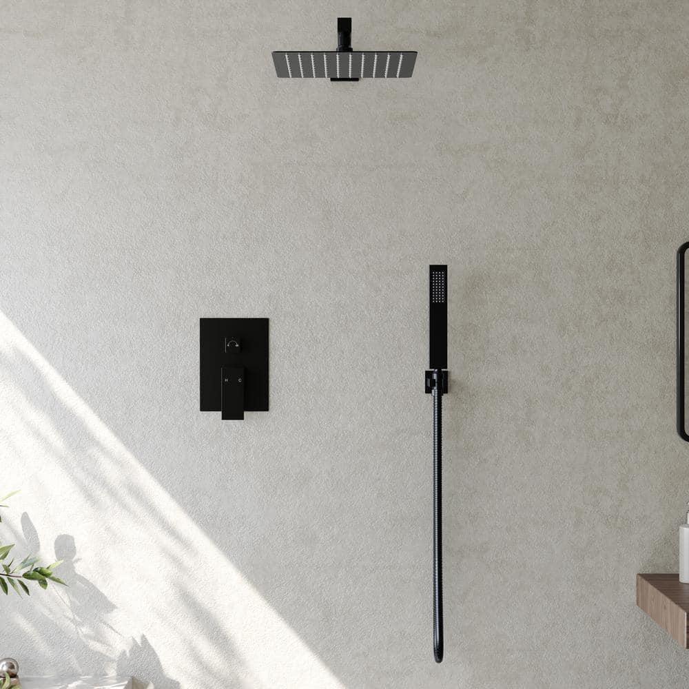 EVERSTEIN Shower Faucet Set 10 inch CUPC Shower System with Handheld Spray Wall Mounted Rain Shower Head Trim Kit with Upgraded Valve, Matte Black