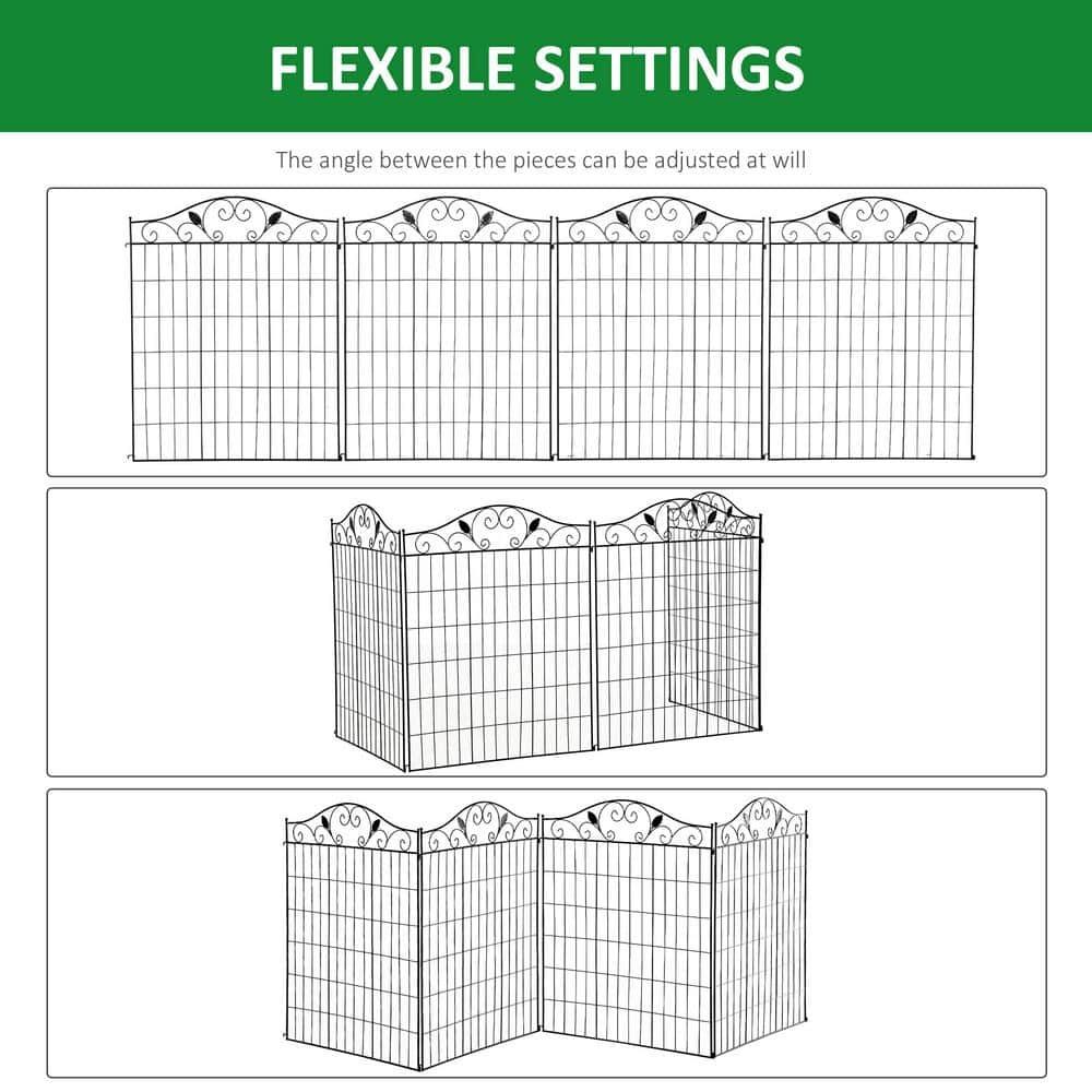 Outsunny Garden Decorative Fence Panel, 4 Pack, 44 x 36-Inch, Linear Length 12 Feet, Steel Border Folding Fence for Garden Landscaping