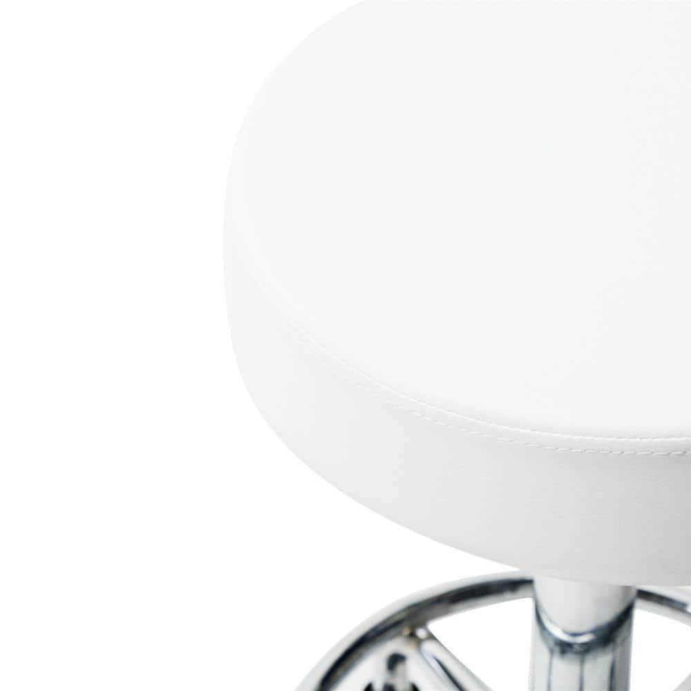 MDHAND Adjustable Swivel Round Bar Stool, PU Leather Hydraulic Rolling Facial Massage Tattoo Spa Chair, 5 Wheel Rotate 360 Degrees, White