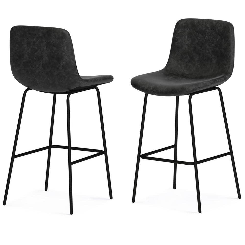 Simpli Home Jolie Upholstered Vegan Faux Leather Contemporary Counter Stool with Padded Bucket Seat and Footrest | Wayfair