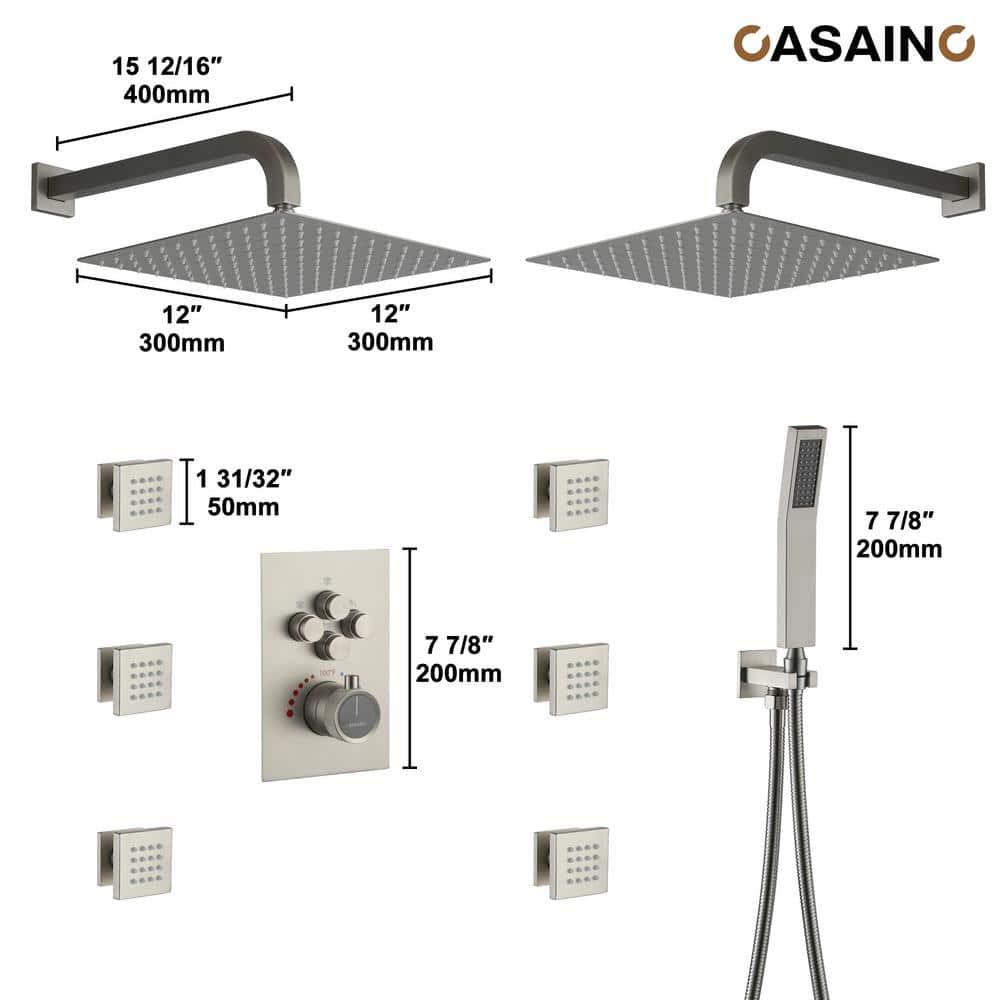CASAINC Single Handle Thermostatic 4-function Shower Faucet Dual Showerhead