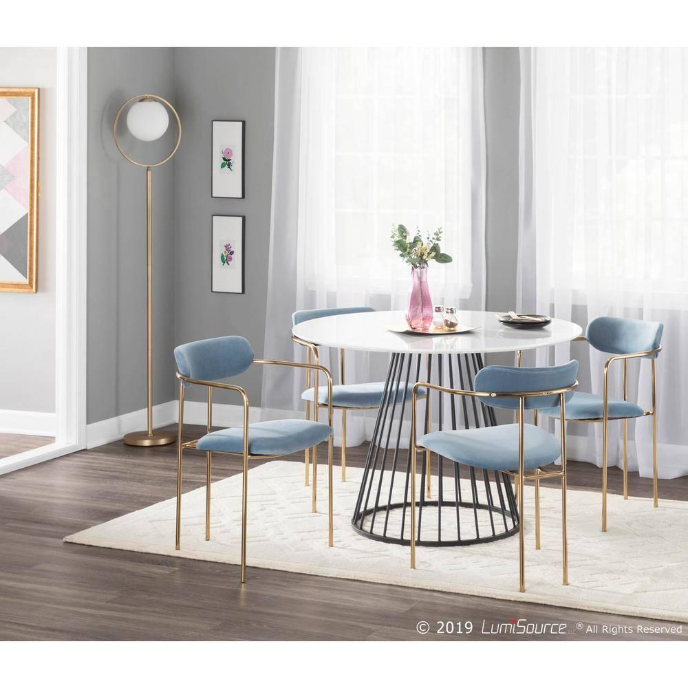Set of 2 Demi Contemporary Chair Light Blue - LumiSource: Gold Frame, Velvet, Cushioned Seat