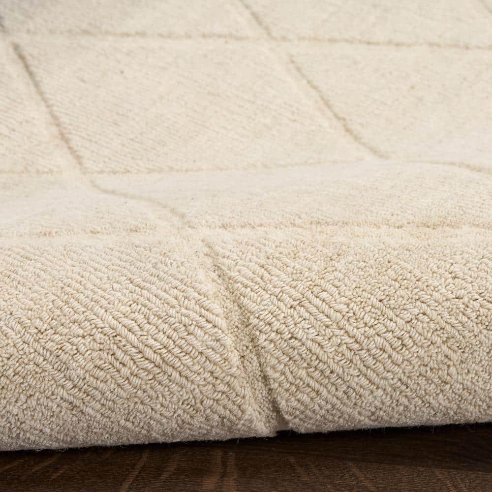 Nourison 5'3"x7'3" Wool Haven Modern Handwoven Area Rug Ivory: Geometric Diamond Pattern, Medium Pile, Indoor Use