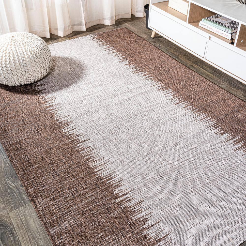 3'x5' Tavira Modern Strie' Indoor/Outdoor Area Rug, Brown/Beige - JONATHAN Y