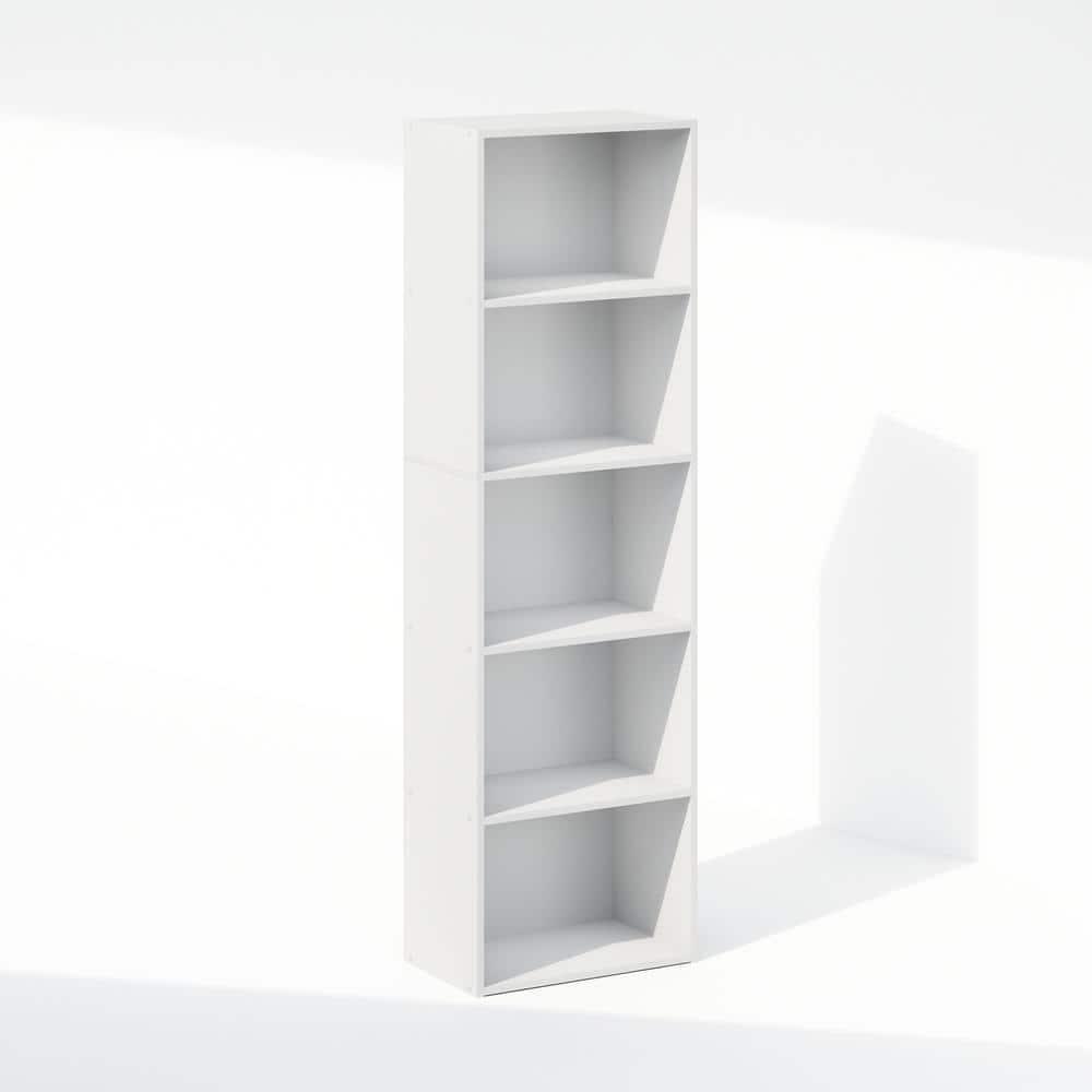 Furinno Reed 5-Tier Reversible Color Open Shelf Multipurpose Bookcase, Storage Organizer, White
