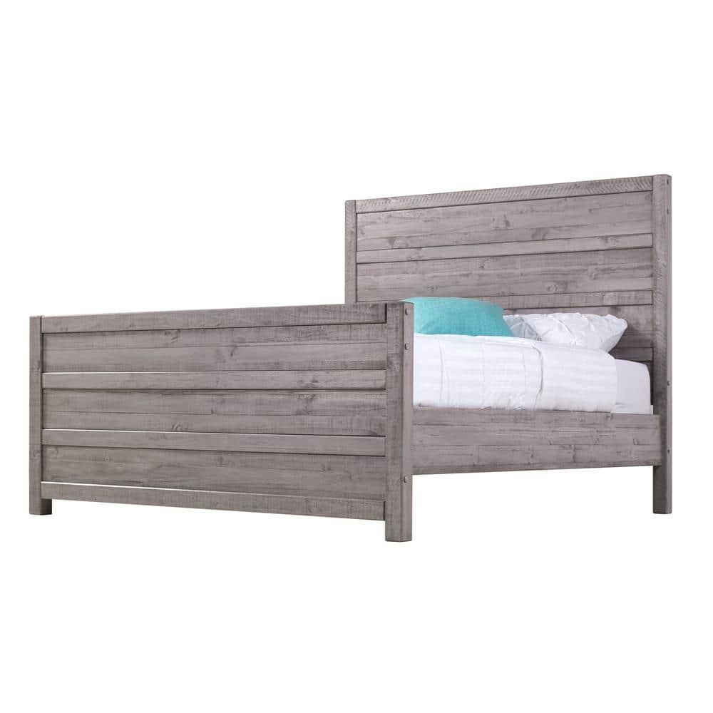 Camaflexi Carmel Solid Wood Platform Bed Frame with Headboard, King, Antique Grey