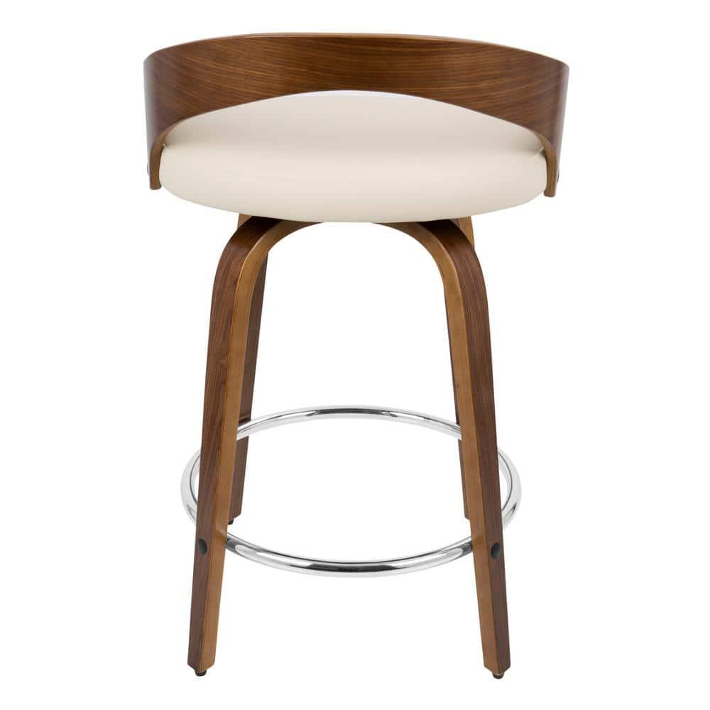 Grotto Mid-Century Modern Counter Stool with Swivel in Walnut with Cream Faux Leather by LumiSource - Set of 2