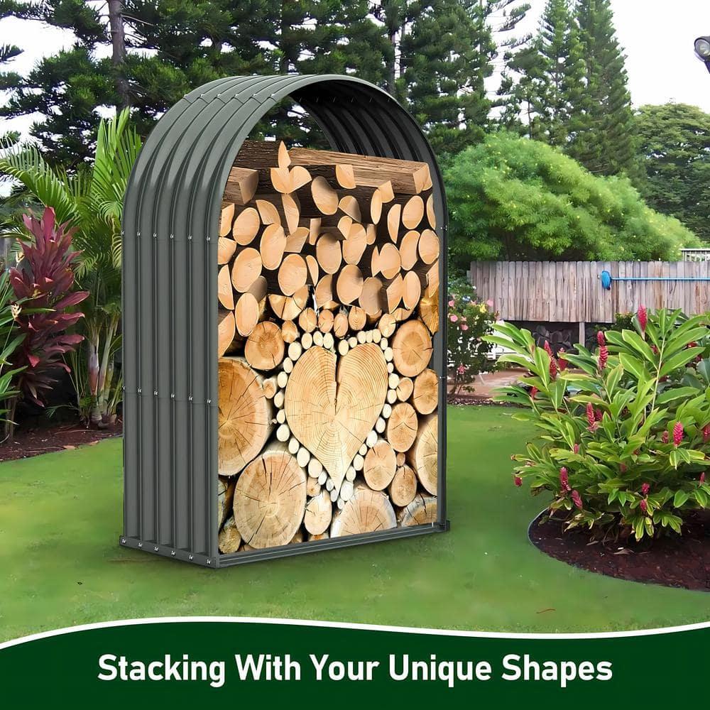 TRAMULL Heavy Duty Log Holder Galvanized Steel Firewood Storage with Assembly Kit