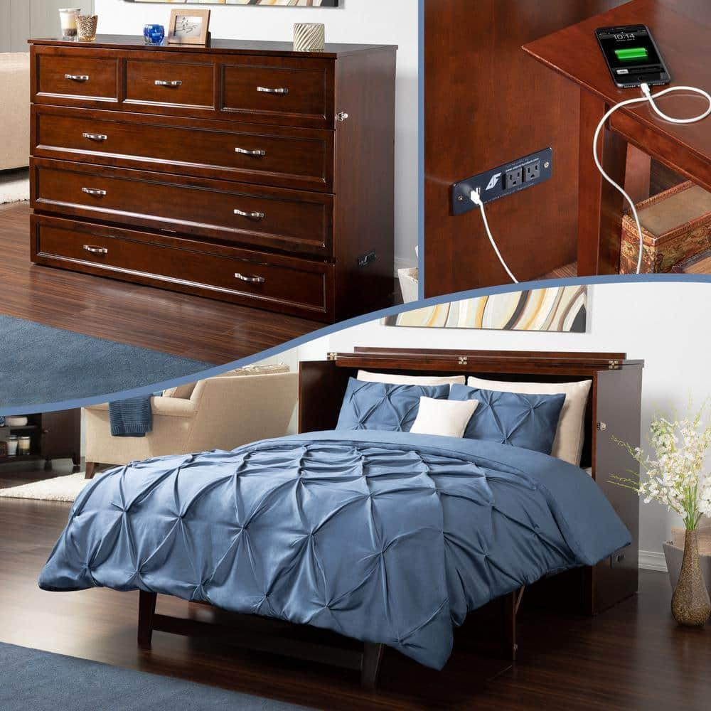 Queen Deerfield Murphy Bed Chest with Charging Station Walnut - AFI: Space-Saving Design, No Box Spring Needed