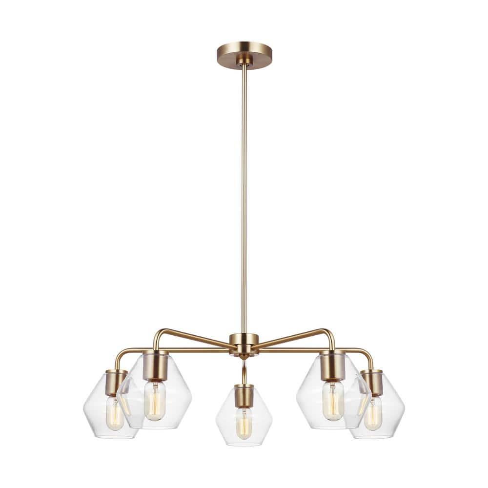 Generation Lighting Jett 5 -Light Satin Brass Transitional For Use in Dining Rooms, Foyers, Living Rooms Chandelier