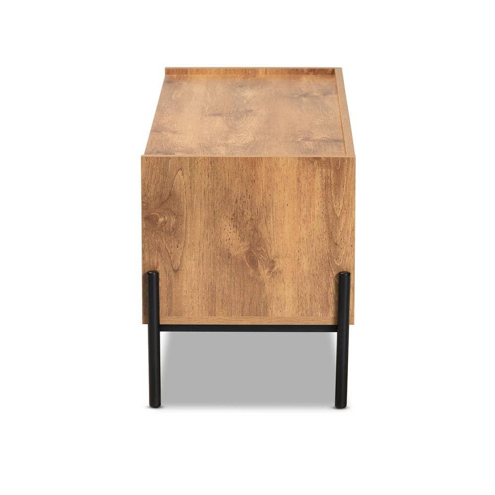 Tasman Wood and Metal 2 Door TV Stand for TVs up to 45" Natural Brown/Black - Baxton Studio