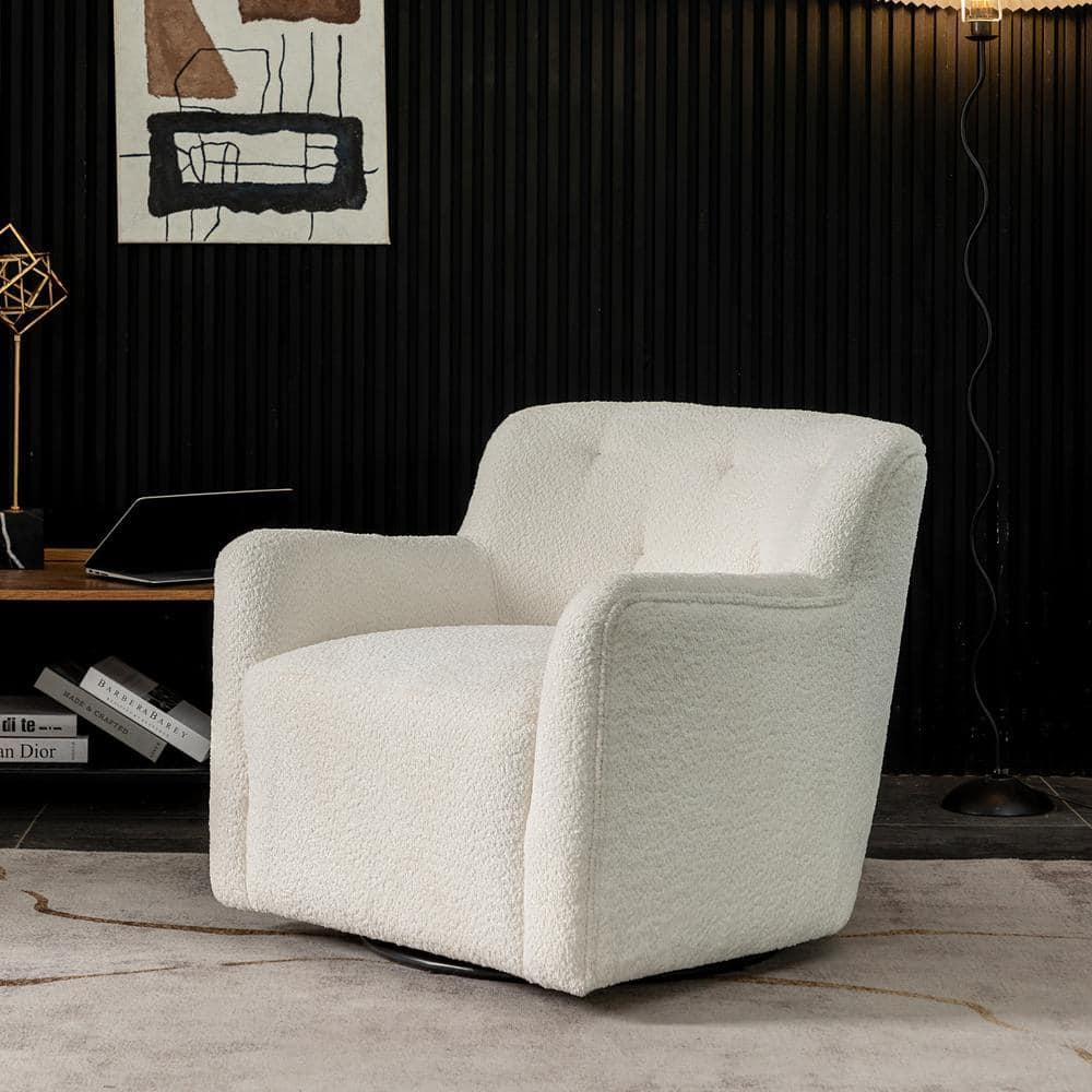 32" Wide Upholstered Swivel Armchair Cream - Kinwell: Rotating Base, No Assembly Required