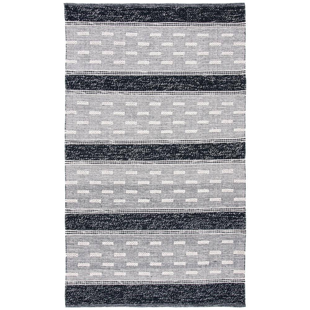 SAFAVIEH Striped Kilim Percival Striped Cotton Area Rug, Black/Ivory, 9' x 12'