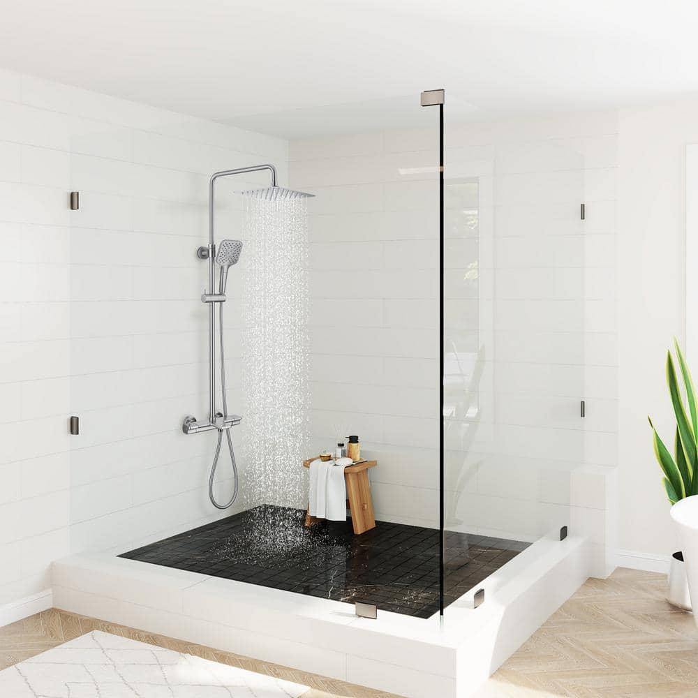 4-Spray Patterns 9.8 in. Thermostatic Tub Wall Mount Dual Shower Heads Shower Faucet in Brushed Nickel