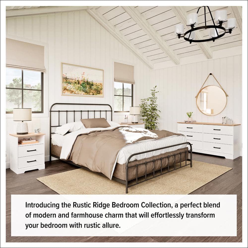 Prepac Rustic Ridge Farmhouse 6 Drawer Bedroom Dresser White/Oak