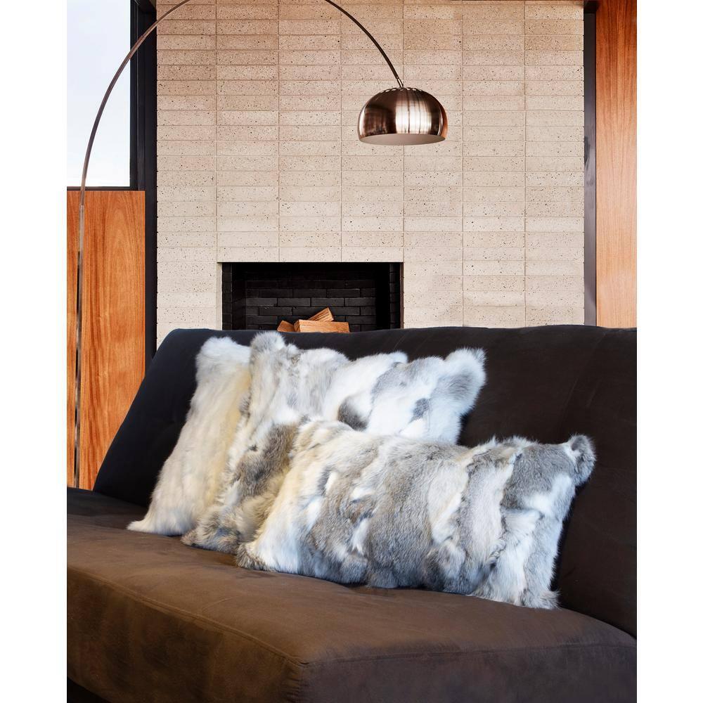 Set of 2 Gray Rabbit Fur Throw Pillow Covers with Soft Poly Inserts