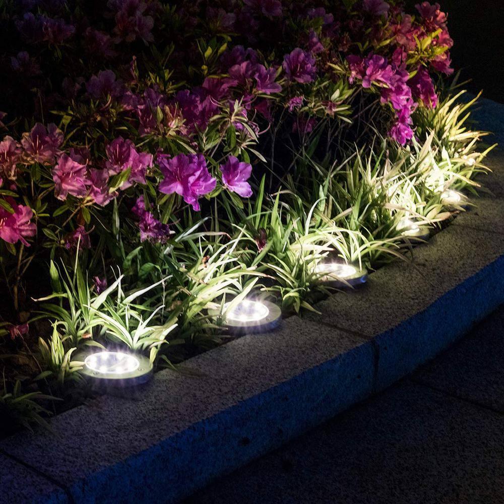 Solar Lights Outdoor, Solar Disk Lights 8 LED Waterproof Solar Lights Outdoor for Patio Pathway Garden Lawn Yard Driveway Deck Walkway - Warm White (8 Pack)