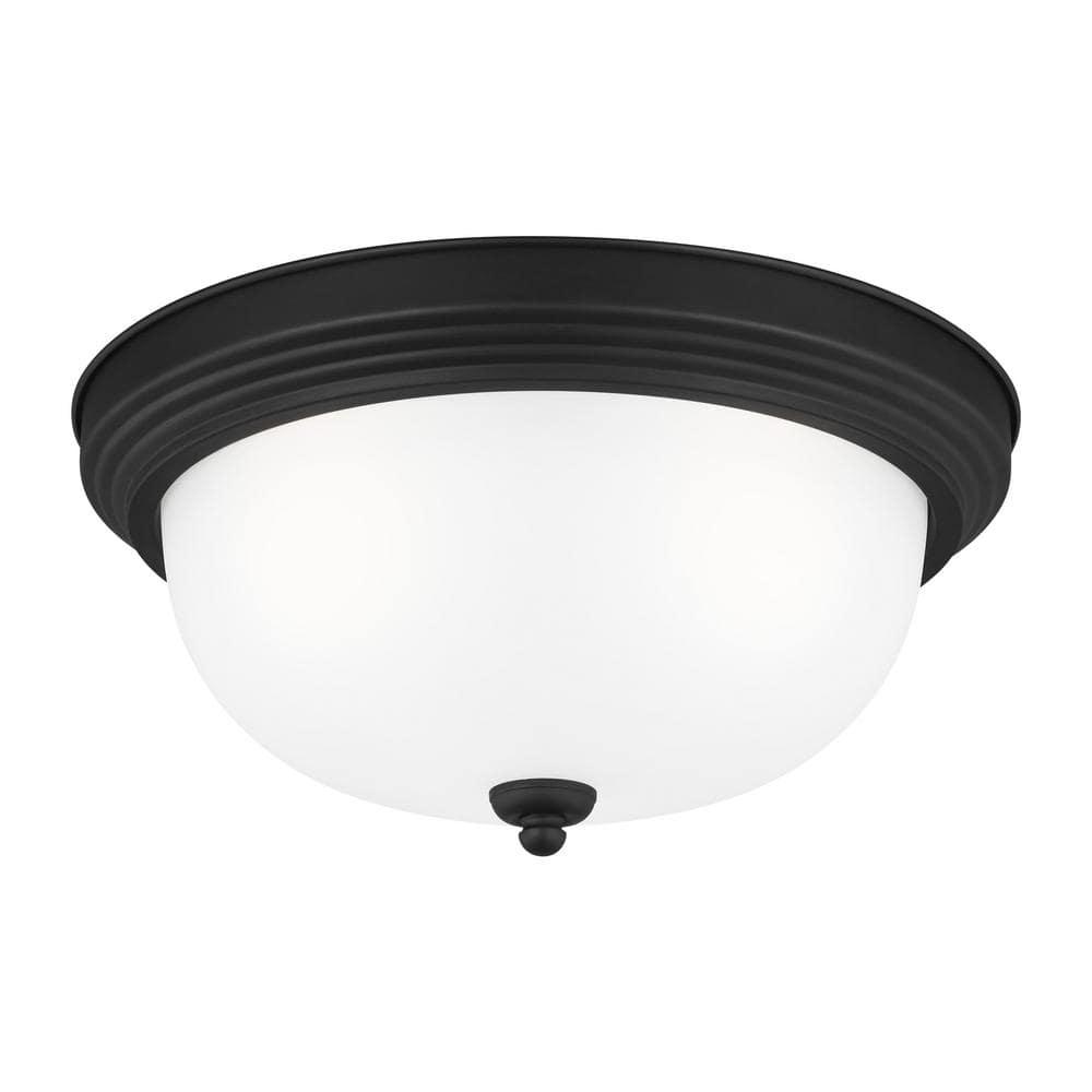 Geary 14.5 in. 3-Light Midnight Matte Black Traditional Contemporary Ceiling Flush Mount with Satin Etched Glass
