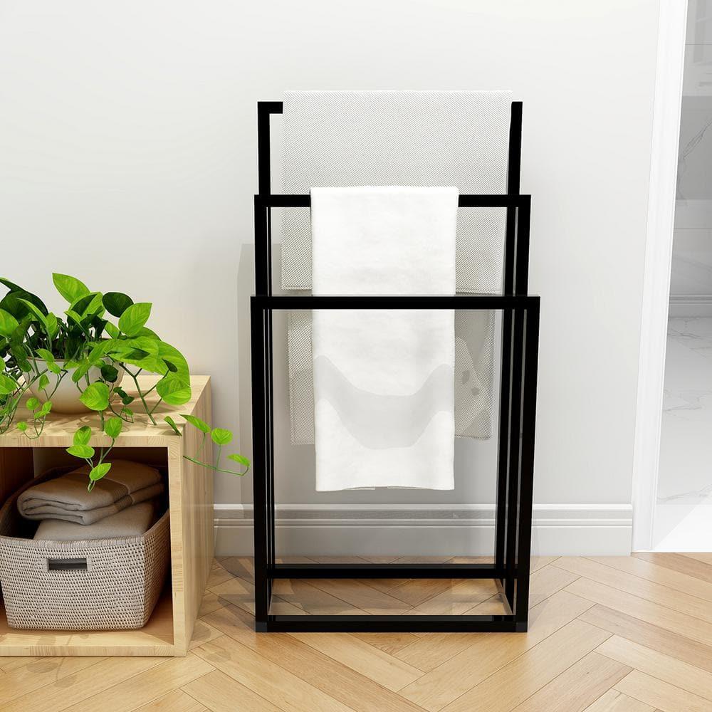 Gzxs 3-Tier Metal Towel Rack Modern Freestanding Towel Rack, Bathroom Metal Storage Towel Rack, Black