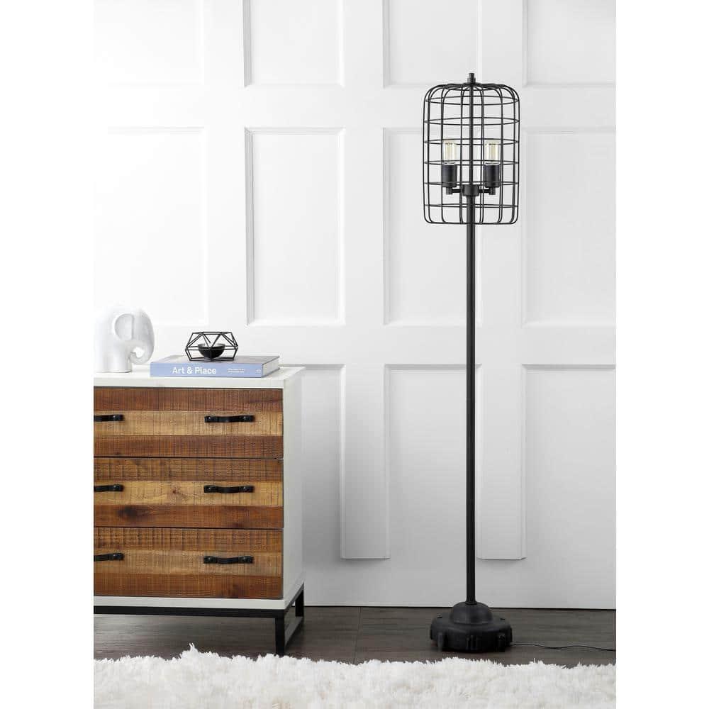 Odette 65" Industrial Metal Floor Lamp, Black/Silver