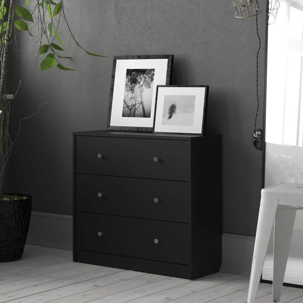 Wood Portland 3 Drawer Chest in Black-Tvilum