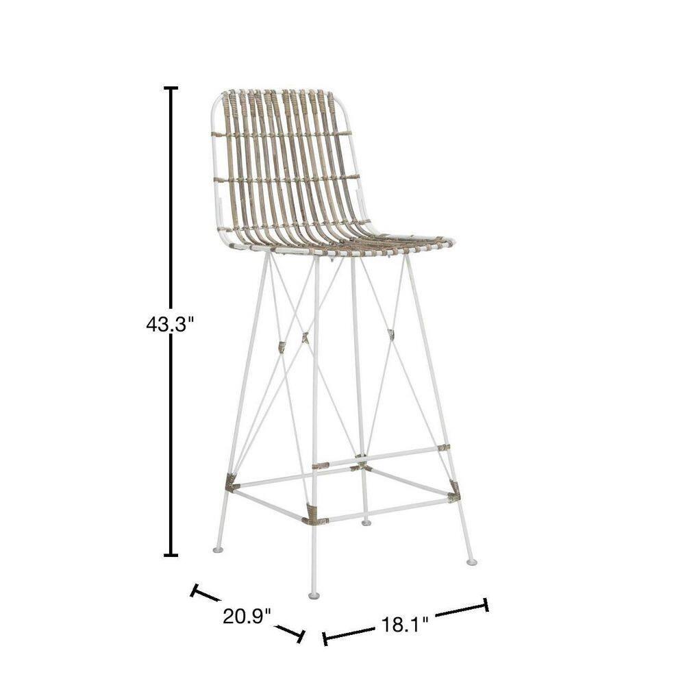 Minerva Wicker Bar Stool (Set of 2) - WIK6508 - White/White - Safavieh