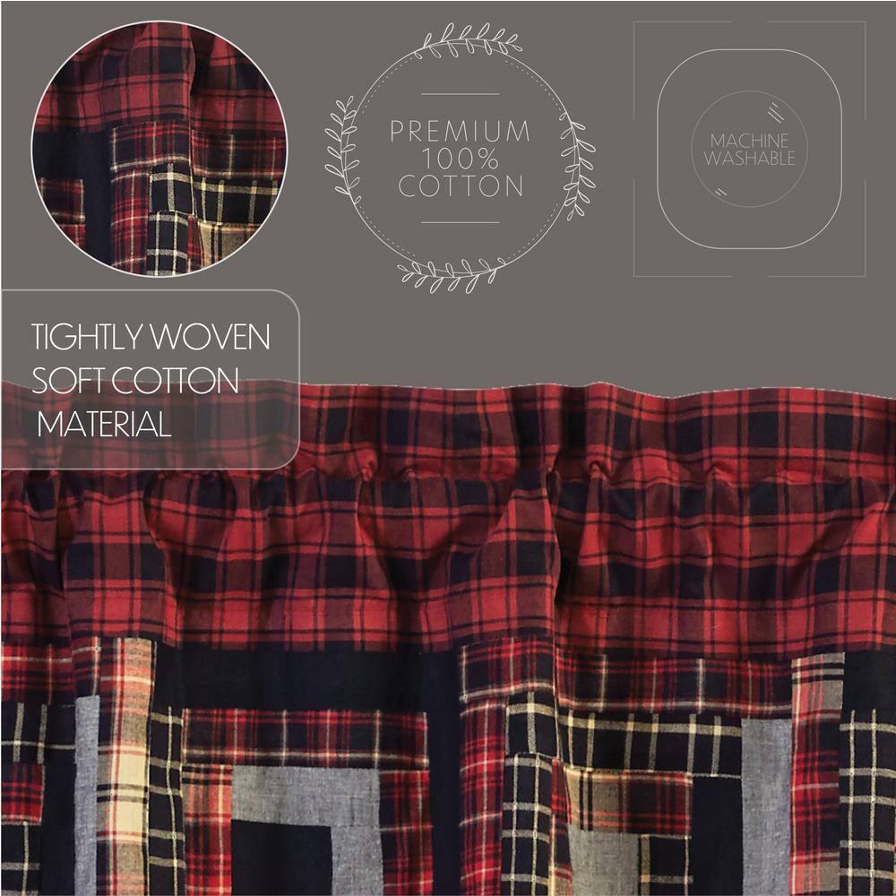 VHC Brands Rustic & Lodge Kitchen Window Curtains-Cumberland Patchwork Bedding Accessory, Valance 16x72, Chili Pepper Red