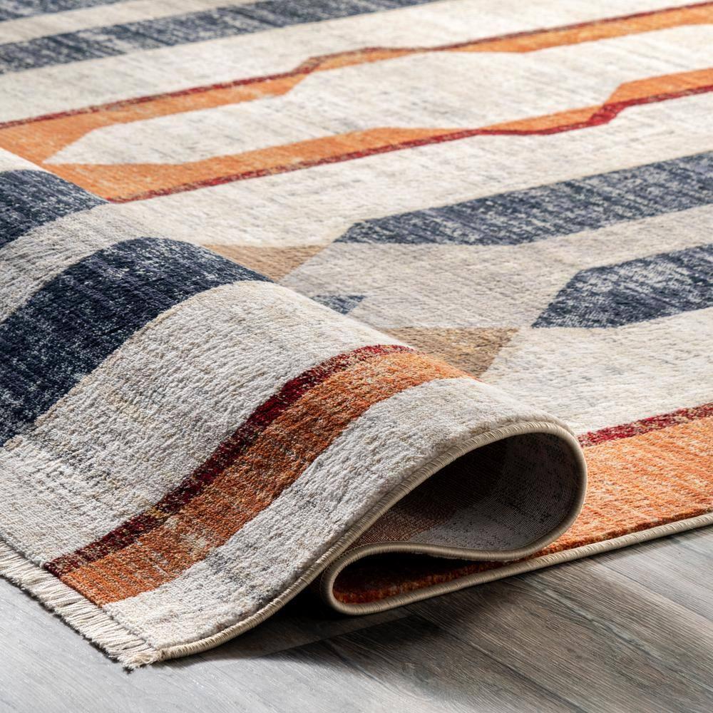 Beige Geometric Rectangular Stain-Resistant Area Rug 62"