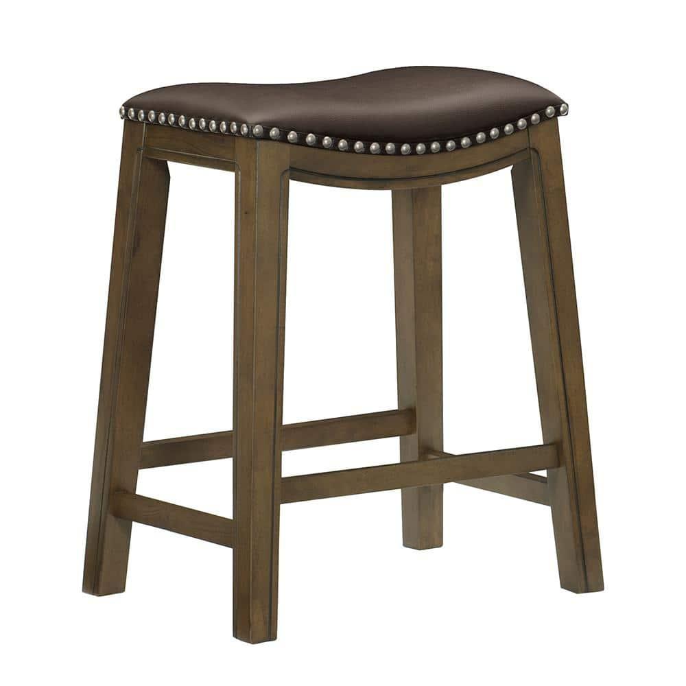 Homelegance 24" Counter Height Wooden Bar Stool Saddle Seat Barstool, Brown