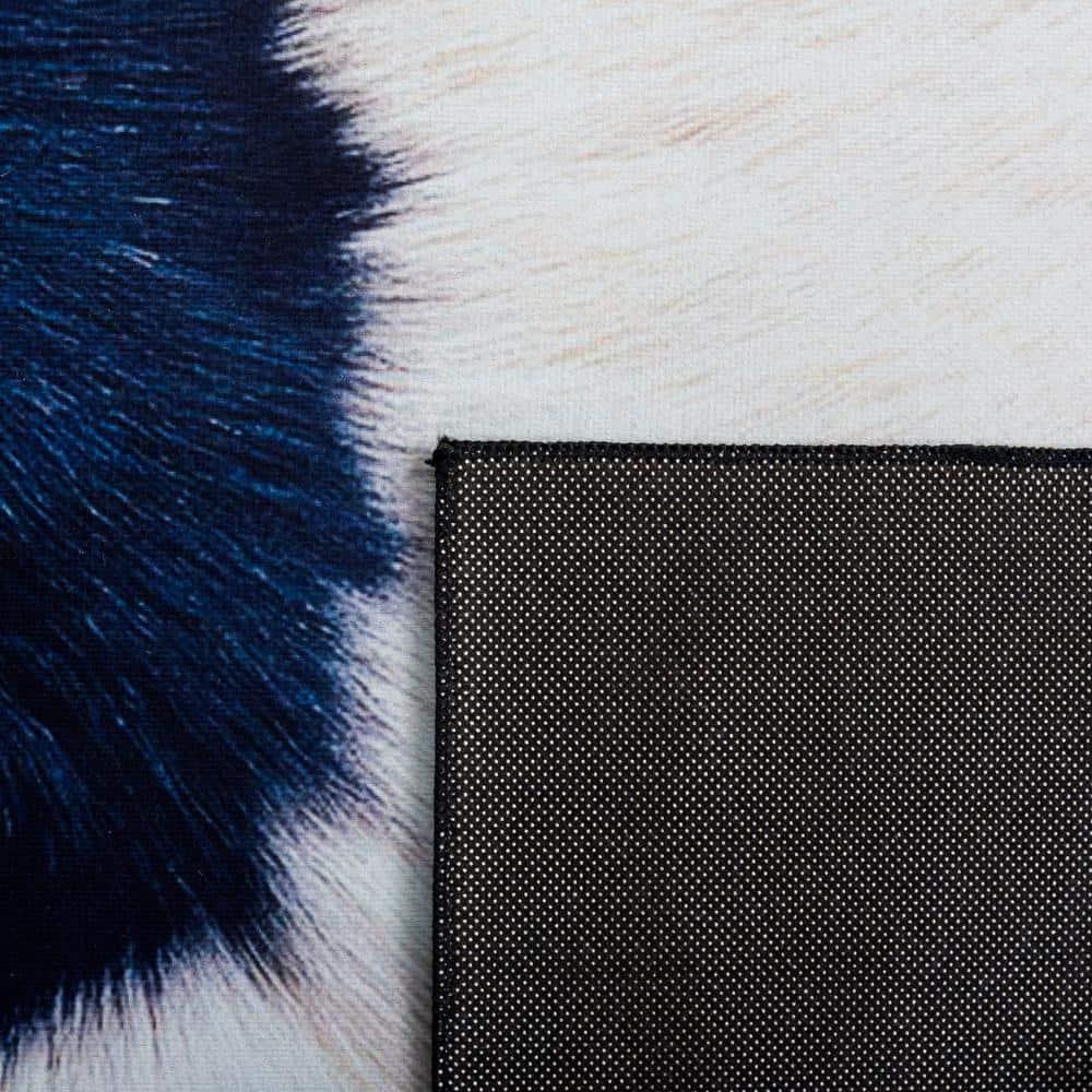 Faux Hide FAH548 Power Loomed Machine Washable Area Rug - Ivory/Dark Blue - 8'x10' - Safavieh.