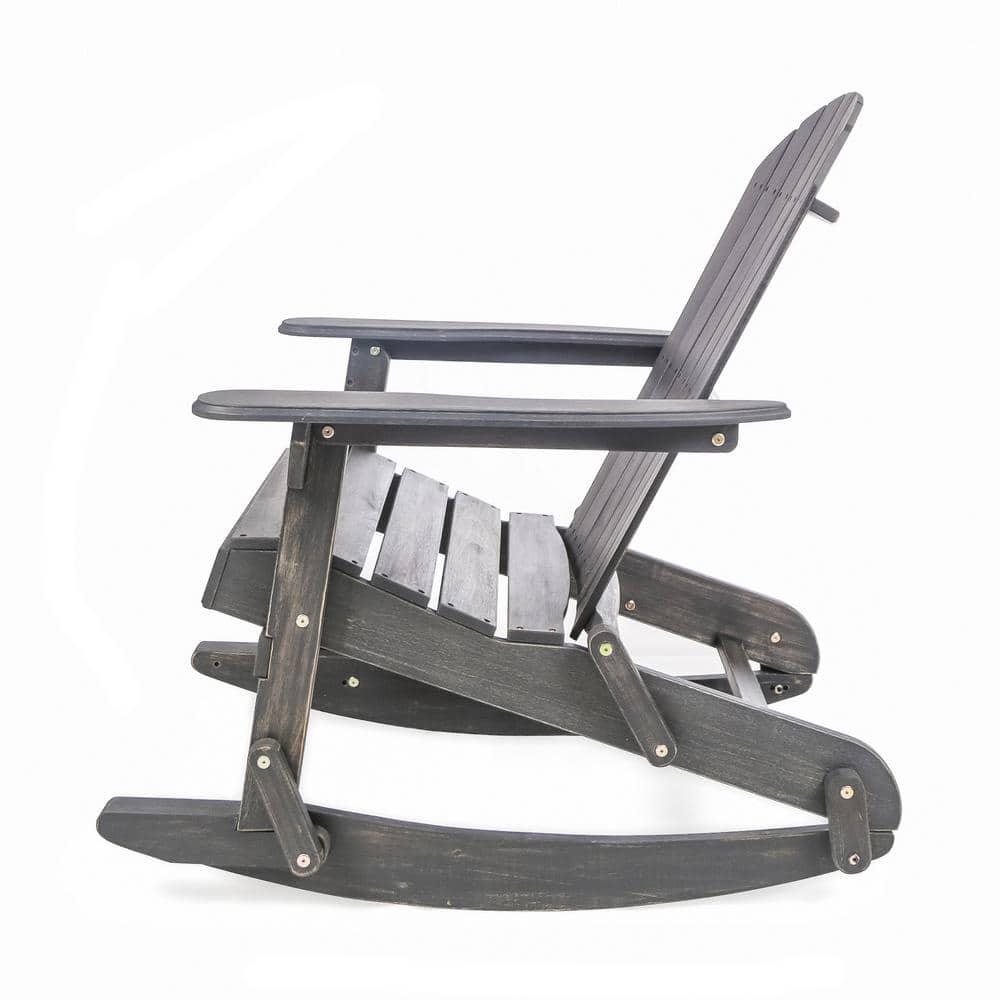 Ariel Outdoor Acacia Wood Adirondack Rocking Chair, Dark Grey