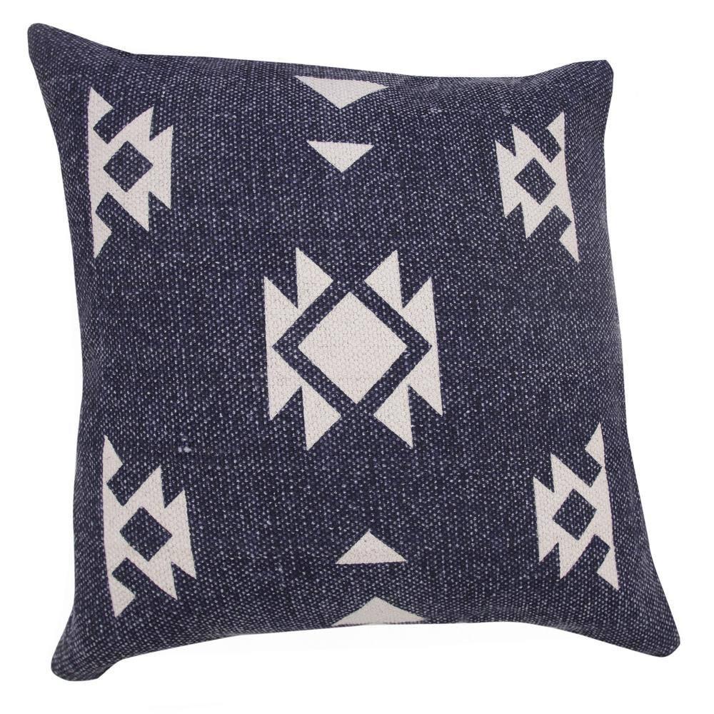 20" Square Blue and White Denim Cotton Throw Pillow