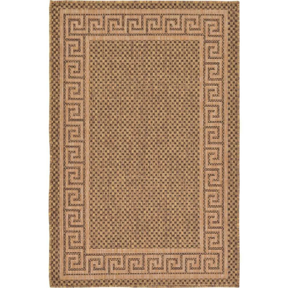 Unique Loom 3' 3 x 5' 1 Brown Outdoor Border Greek Key Area Rug