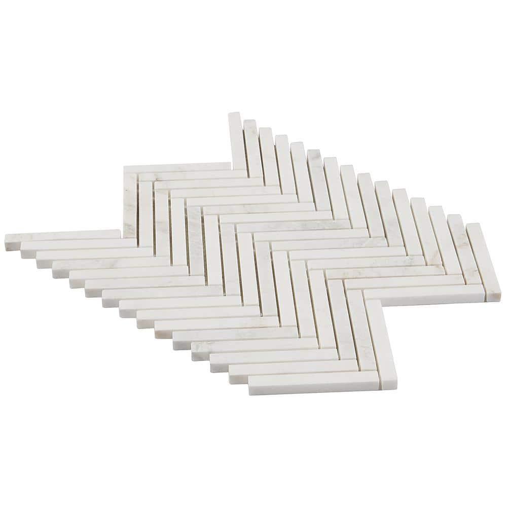 Polar White 11 in. x 11.61 in. Herringbone Polished Marble Mosaic Tile (0.89 Sq. Ft. / Sheet)