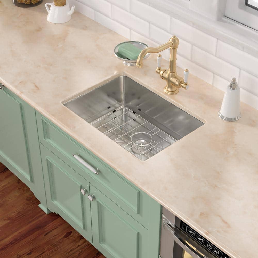 Sarlai 28'' L x 18" W Undermount Single Bowl Stainless Steel Kitchen Sink with Sink Grid and Basket Strainer SU2818R