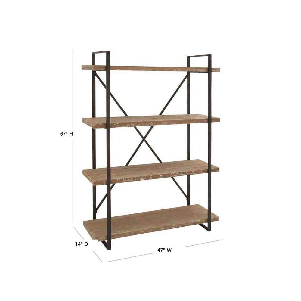 67" Tall Industrial Metal and Wood Bookshelf Brown - Olivia & May