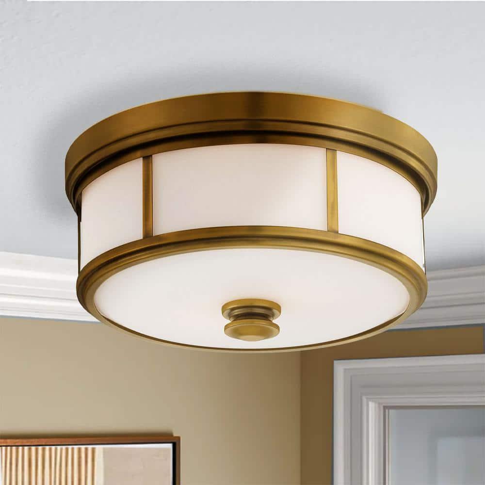 Minka Lavery Modern Ceiling Light Flush Mount Fixture 13 1/2" Liberty Gold Etched Opal Glass Shade for Bedroom Kitchen Living Room