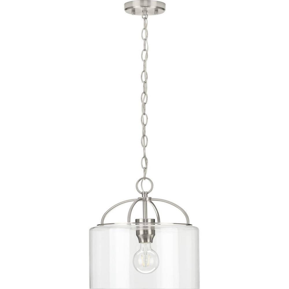 Progress Lighting Leyden 1-Light Brushed Nickel Farmhouse Pendant with Clear Glass Shade