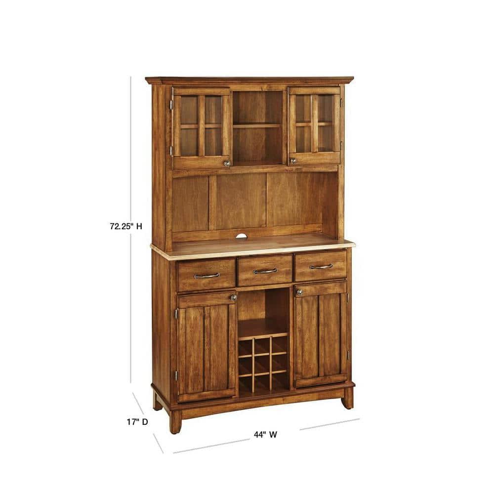 72.25" Sideboard Buffet Servers with Wood Top and Hutch Oak Brown - Home Styles