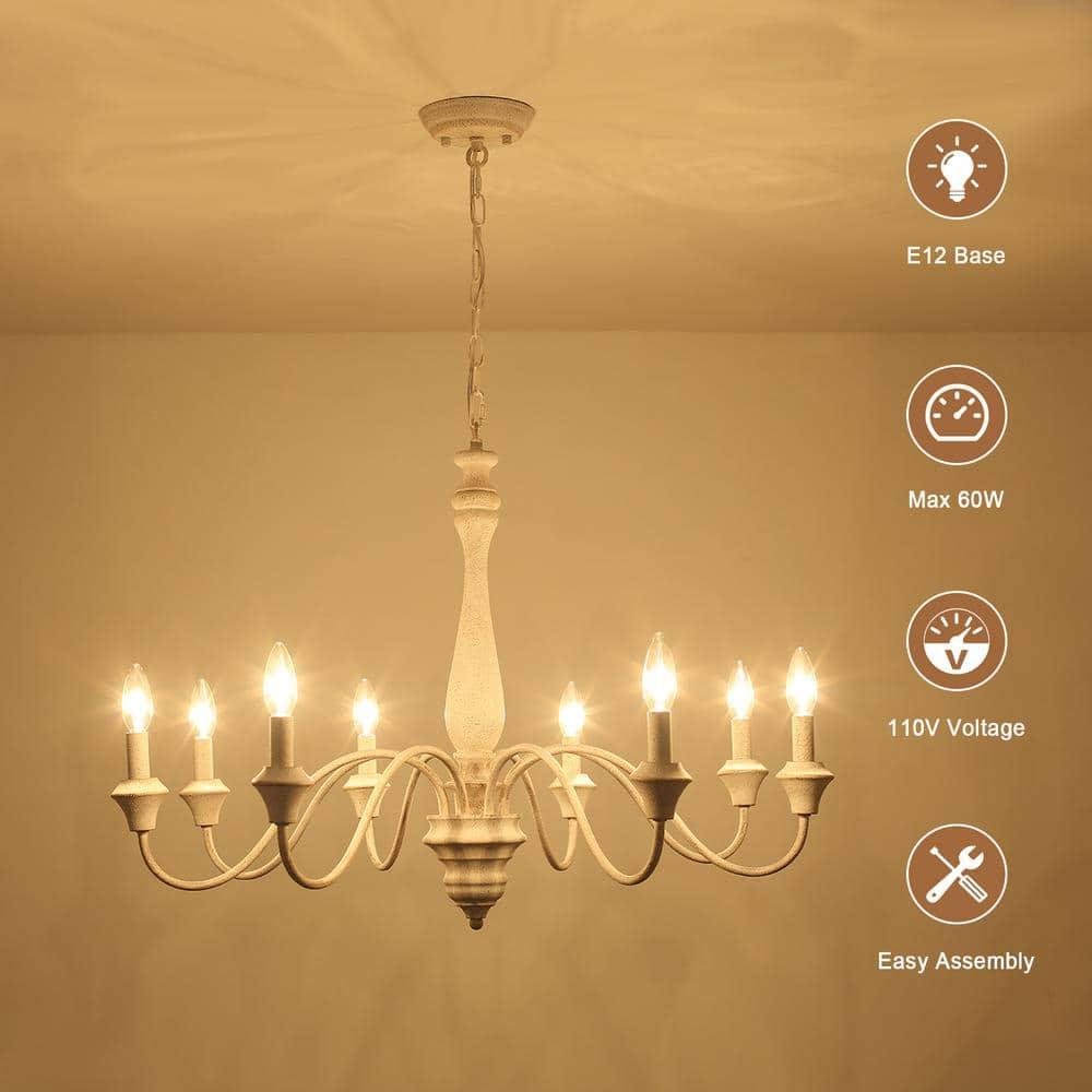 8-Light White Dimmable Classic / Traditional French Country Candle Chandelier for Kitchen Island with no bulbs included