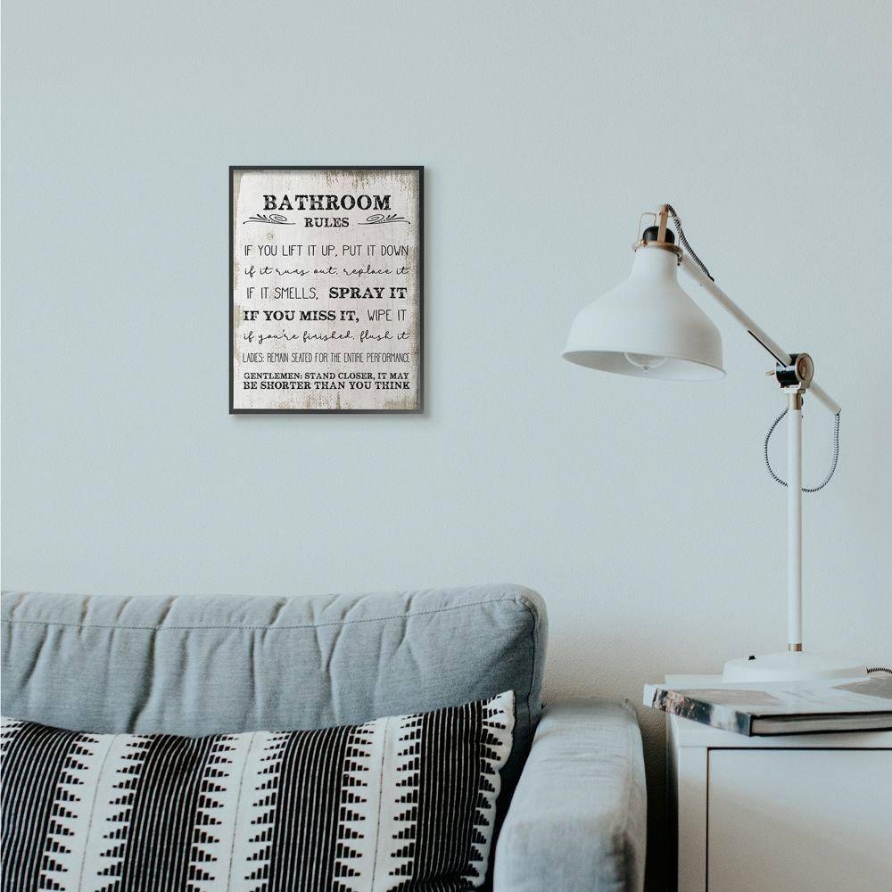Stupell Industries Bathroom Rules Funny Word Wood Textured Design Framed Giclee Texturized Art by Daphne Polselli